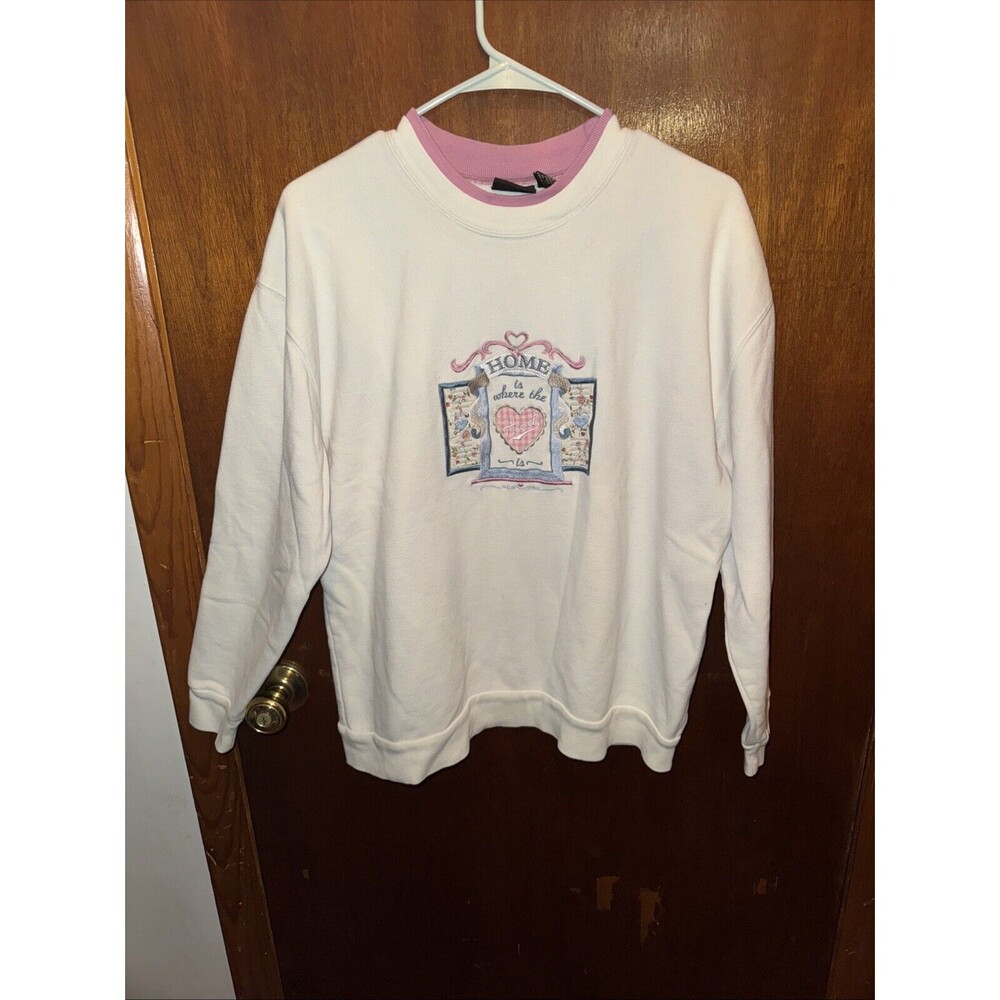 VTG C&B Sport Womens White Home Is Where The Heart Is Sweater Size Large